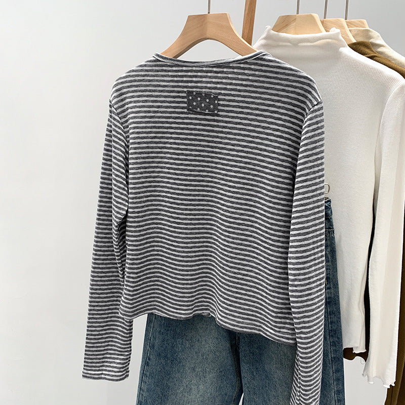 Double-sided Wearable Round Neck Long Sleeve Cardigan Top