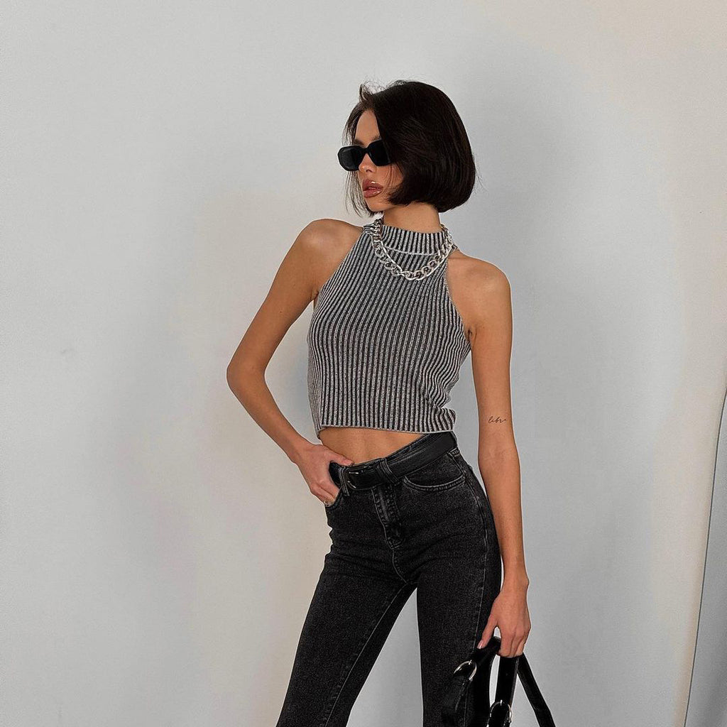 Round Neck Pullover Thread Design Vest For Women