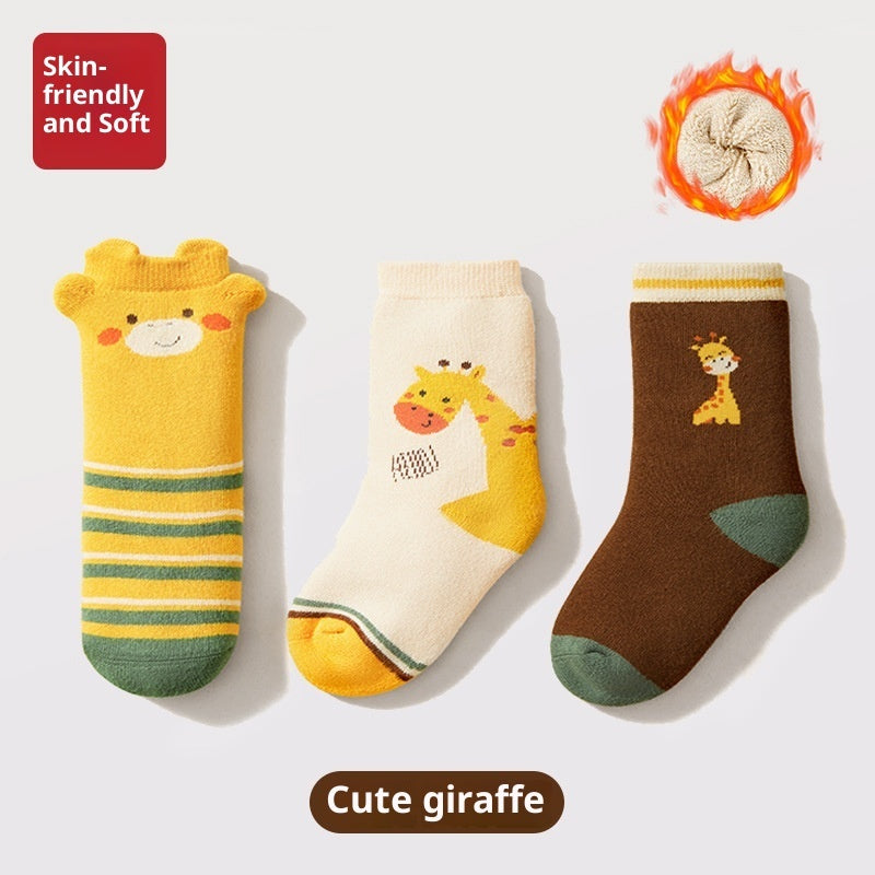 Baby Socks Cartoon Giraffe Winter Thicken Thermal Cute