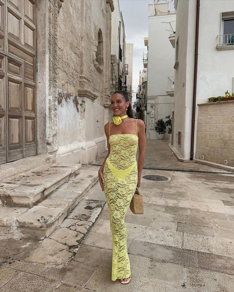 Sling Lace See-through Slim-fit Sheath Dress