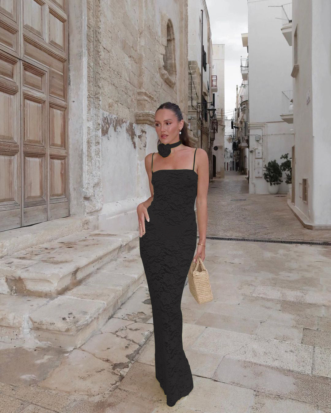 Sling Lace See-through Slim-fit Sheath Dress