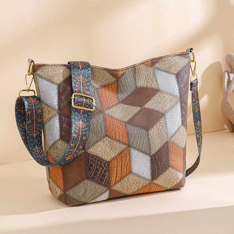 Contrast Color Casual Large Capacity Totes Multi Colors Stitching Fashionable Stylish