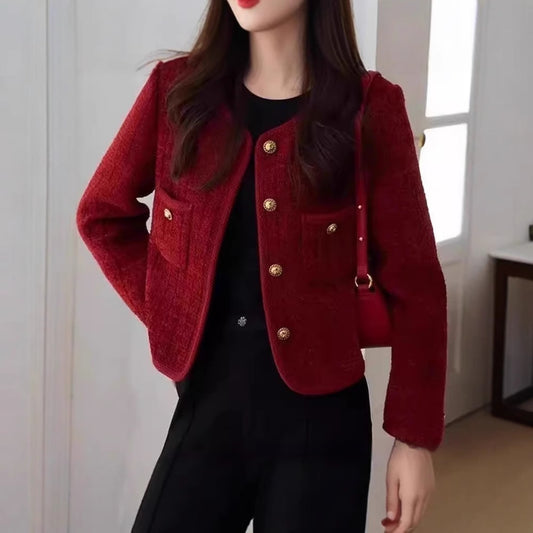 Wine Red Coat French Style Temperament Socialite