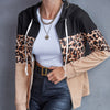 Leopard Print Stitching Zipper Sweater Hooded Jacket Women