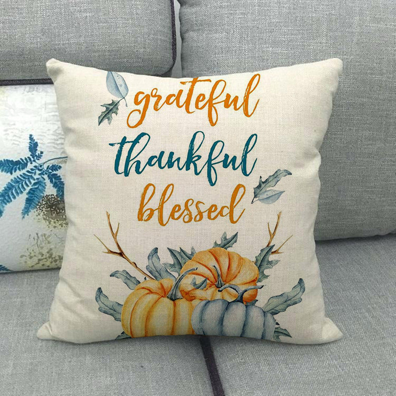 Painted pumpkin linen pillowcase