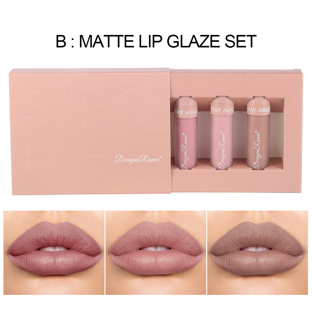 3-piece Lip Gloss Set Not Easy To Stick To Cup Matte