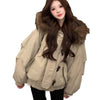 Retro Big Fur Collar Hooded Cotton Jacket Women's Coat