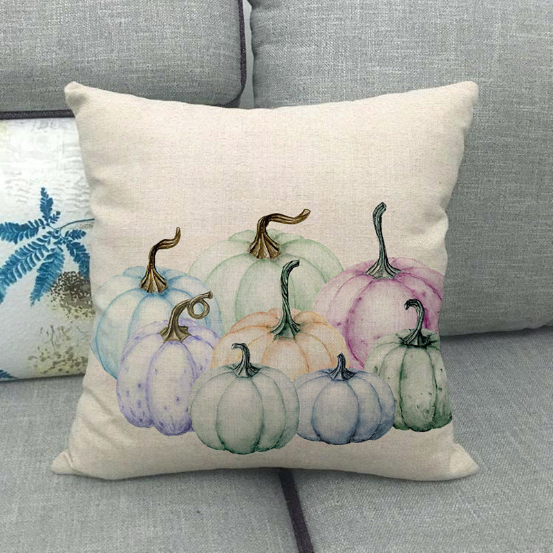 Painted pumpkin linen pillowcase