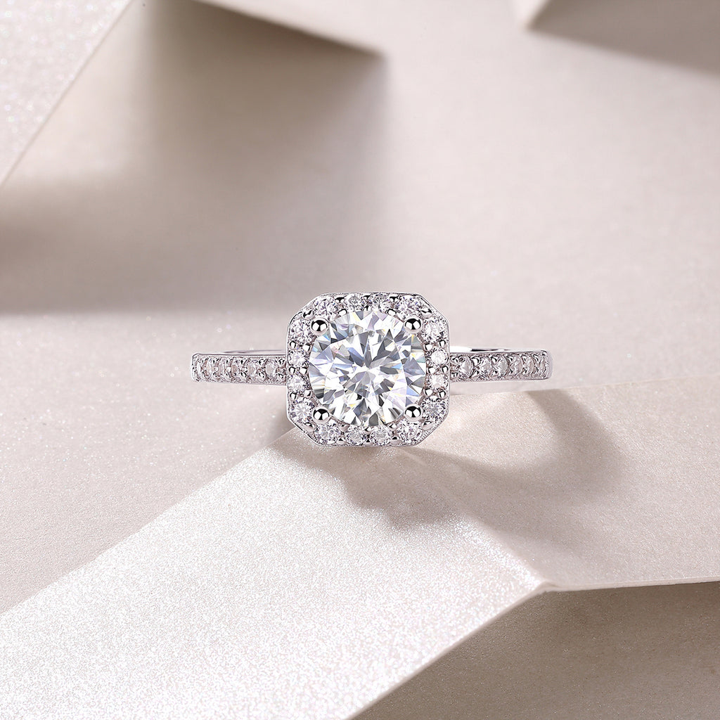A Wonderful Connection - A Wedding Ring Set With 1-carat Top-quality Moissanite S925 Silver And Platinum-plated Diamond. The Ring Can Be Tested With A Diamond Pen