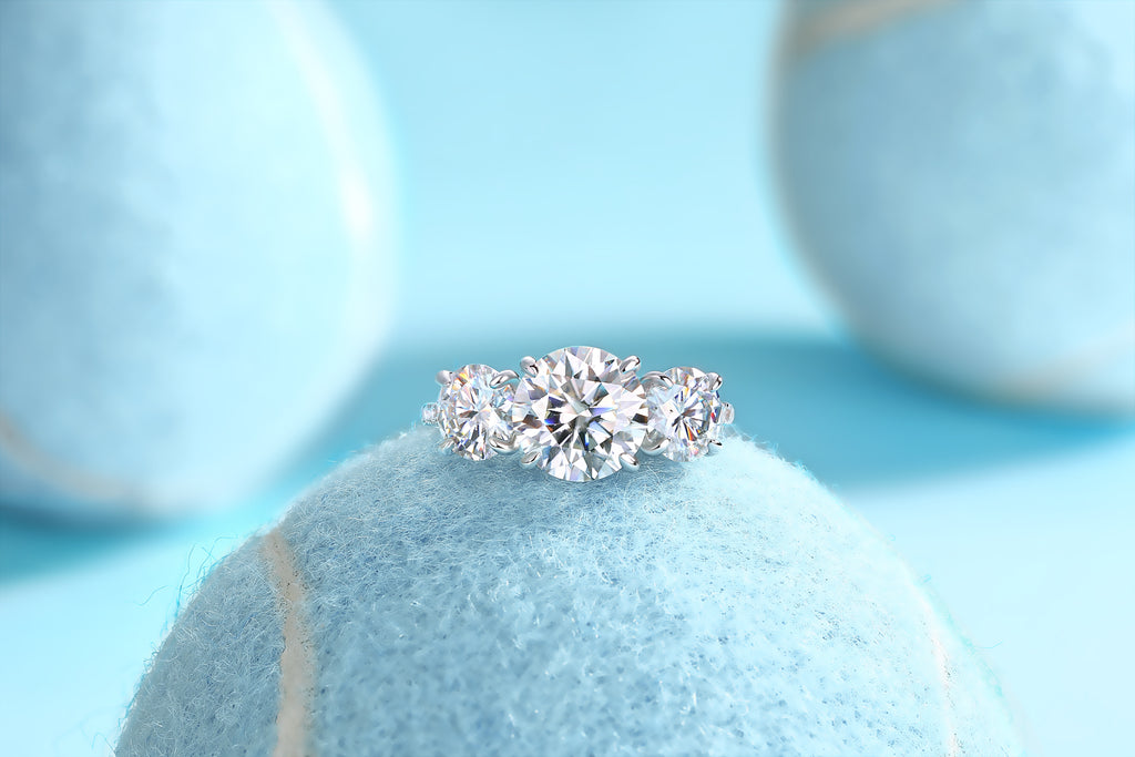 Three Shining Stars - A Wedding Ring Set With 3-carat Top-quality Moissanite S925 Silver And Gold-plated Diamond. The Ring Can Be Inspected With A Diamond Pen