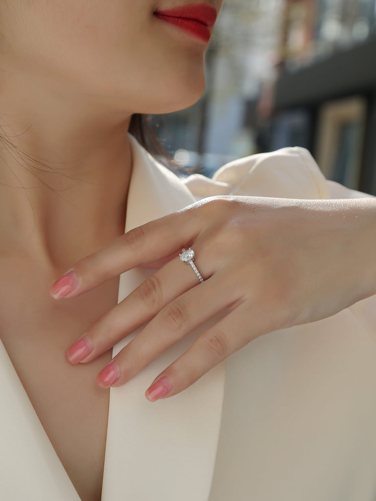 Pleasure - A Wedding Ring Set With Top-quality Moissanite S925 Silver And Platinum-plated Diamond Can Be Inspected With A Diamond Pen