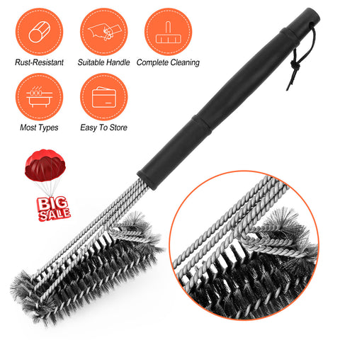 1 Set BBQ Grill Cleaning Brush Stainless Steel Barbecue Cleaner With 18in Suitable Handle Stiff Wire Bristles For Grill Cooking Grates
