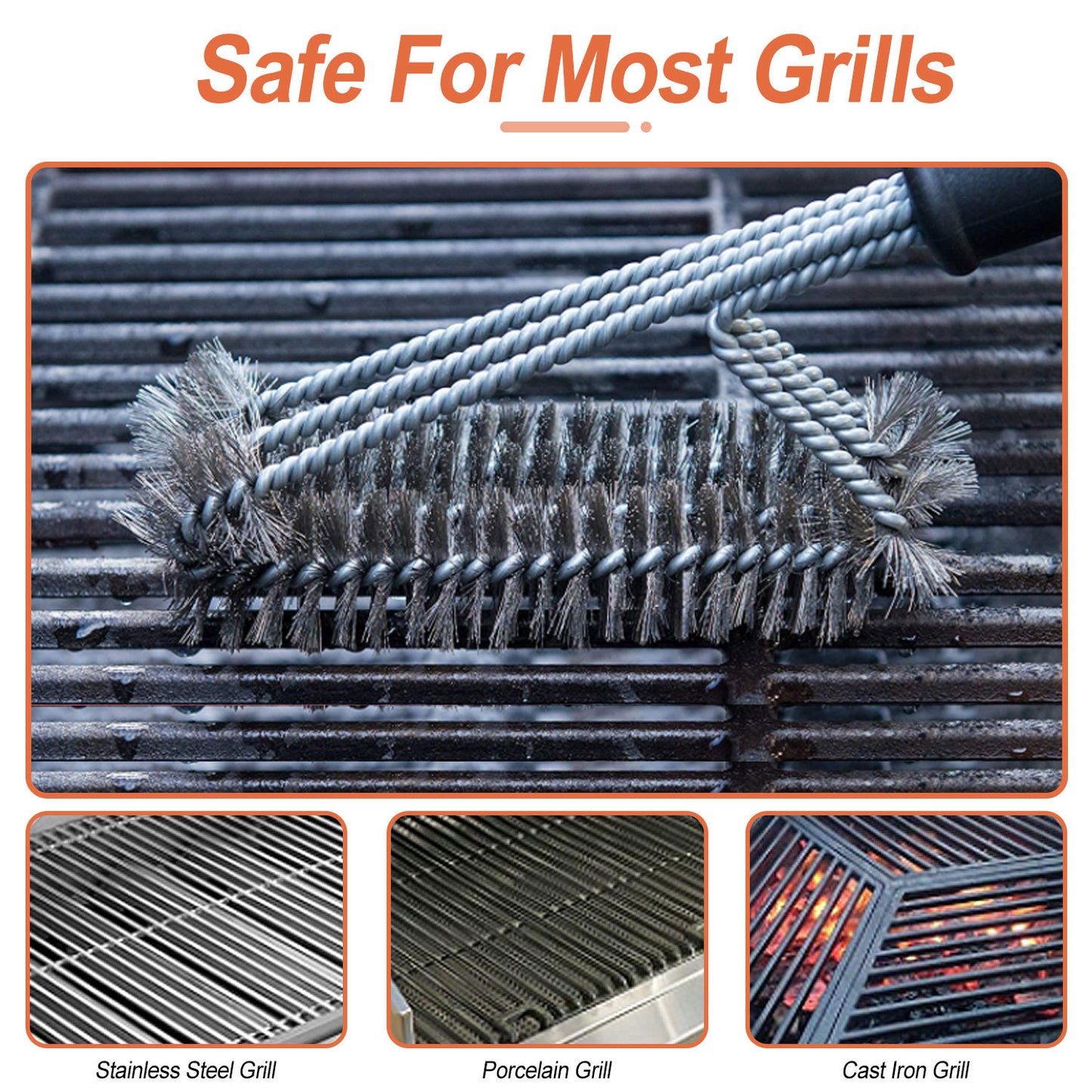1 Set BBQ Grill Cleaning Brush Stainless Steel Barbecue Cleaner With 18in Suitable Handle Stiff Wire Bristles For Grill Cooking Grates