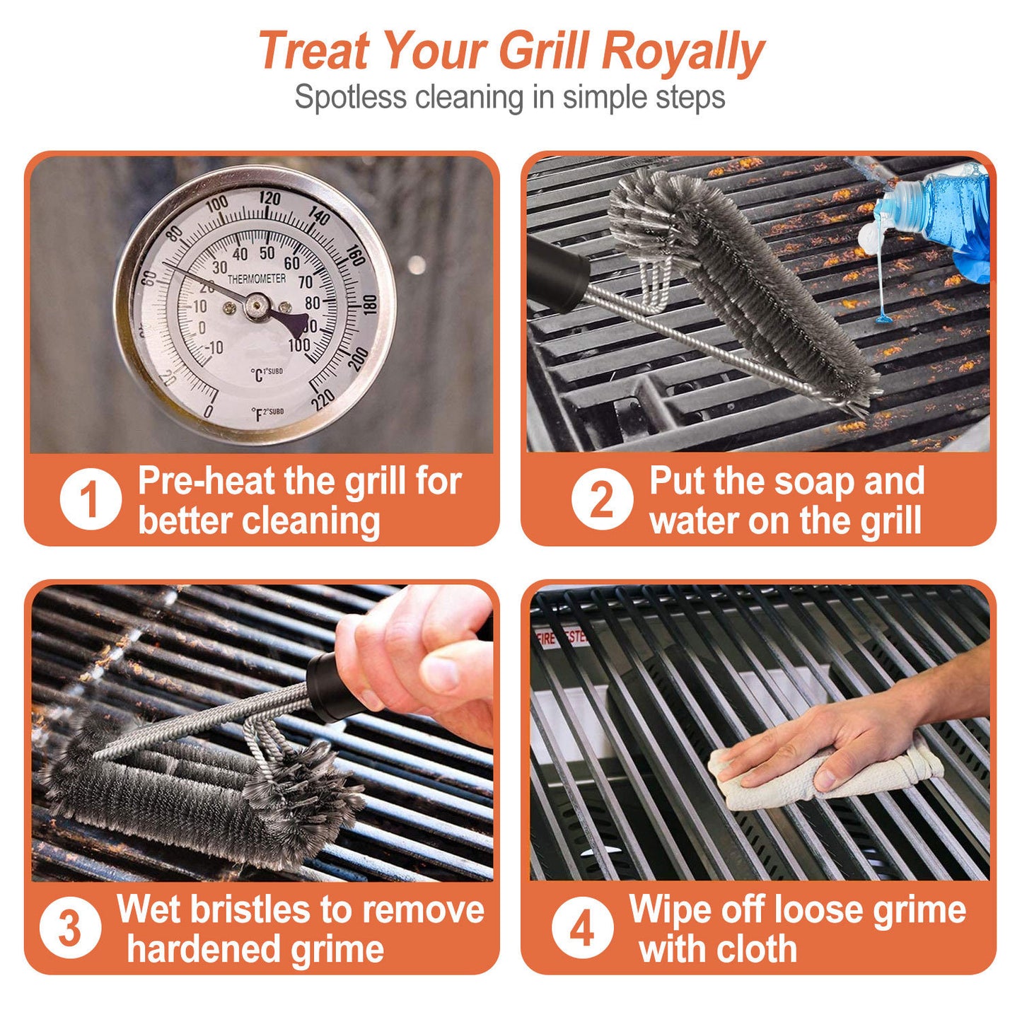 1 Set BBQ Grill Cleaning Brush Stainless Steel Barbecue Cleaner With 18in Suitable Handle Stiff Wire Bristles For Grill Cooking Grates