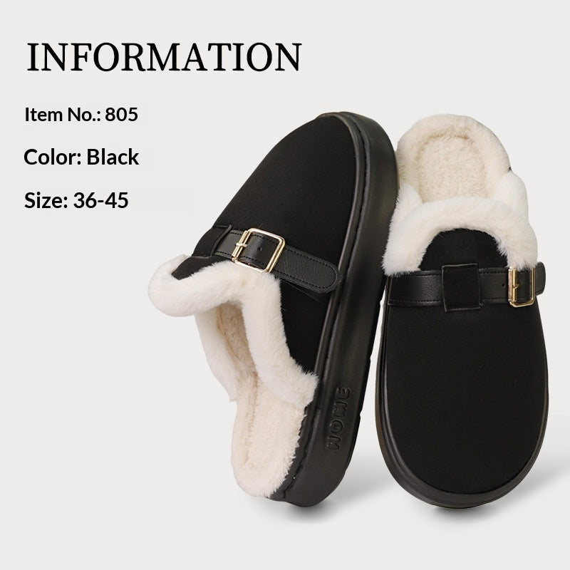 Womens AutumnWinter Indoor Plush Thick-Soled Warm Anti-Slip Cotton Slippers