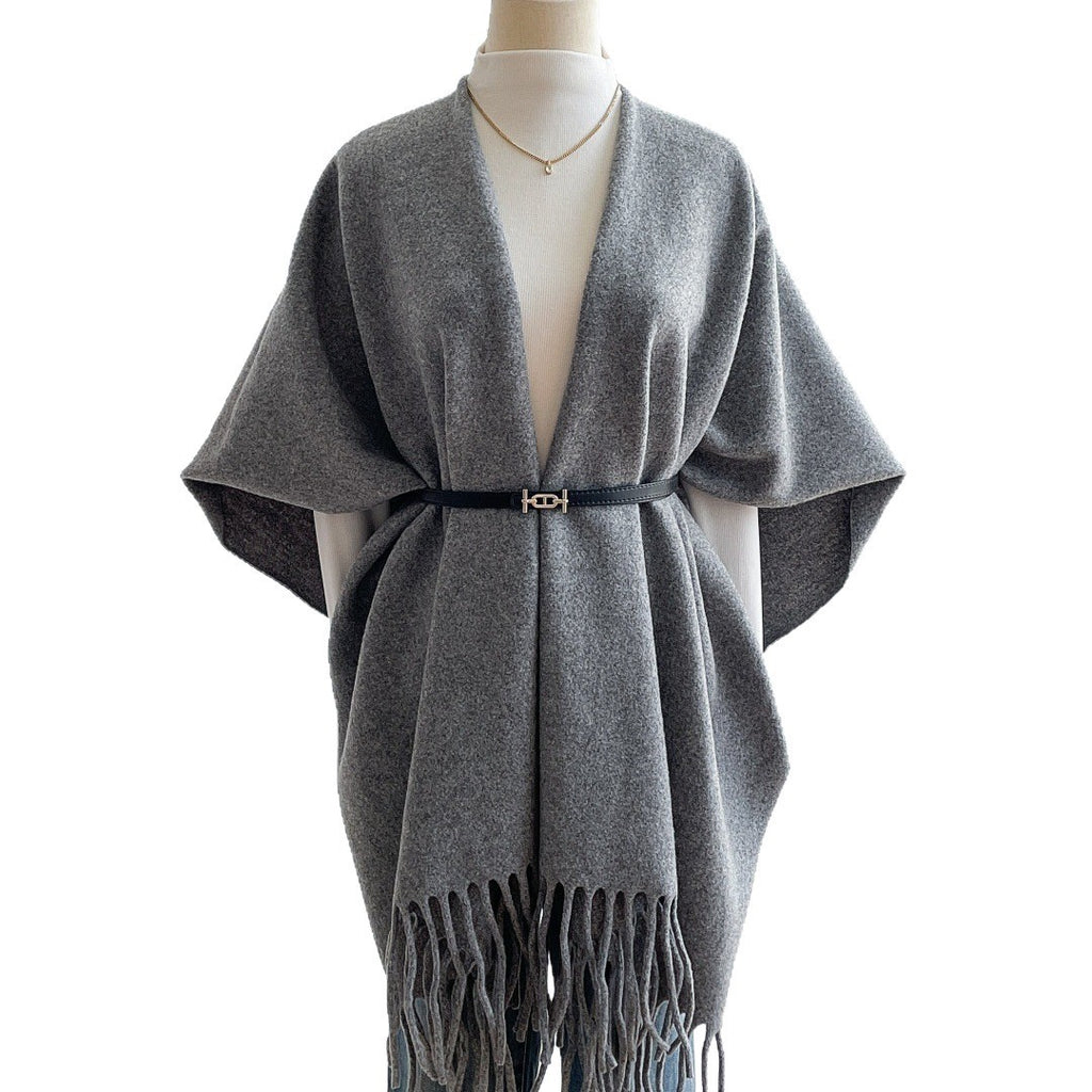 رداء خارجي دافئ للسفر عالي الجودة بتصميم ريترو أنيق بلون سادة