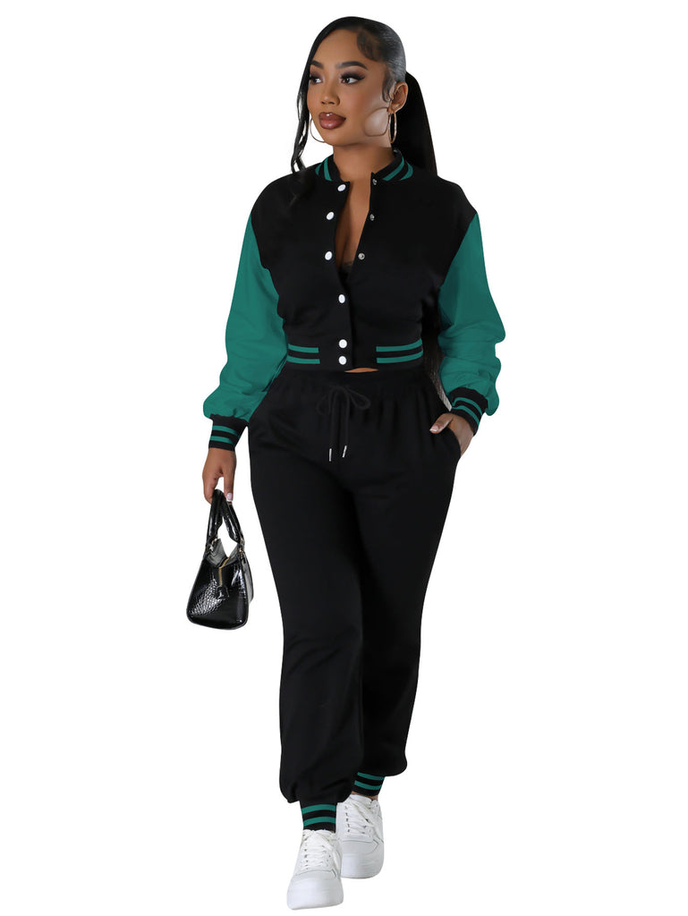 Women's Fashion Baseball Uniform Stitching Single-breasted Two-piece Suit