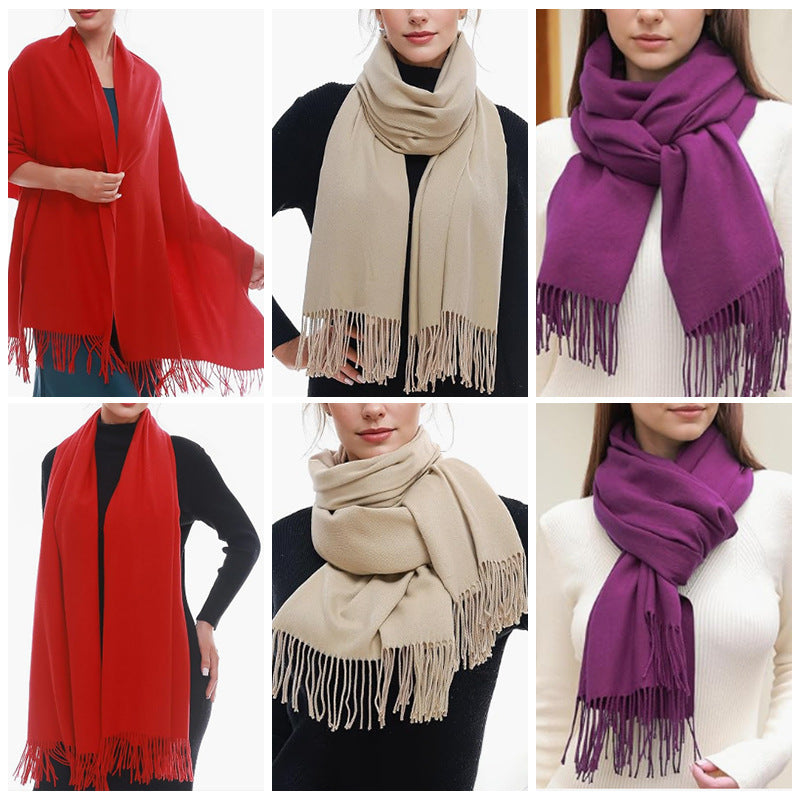 Women's Solid Color Scarf Tassel Scarf