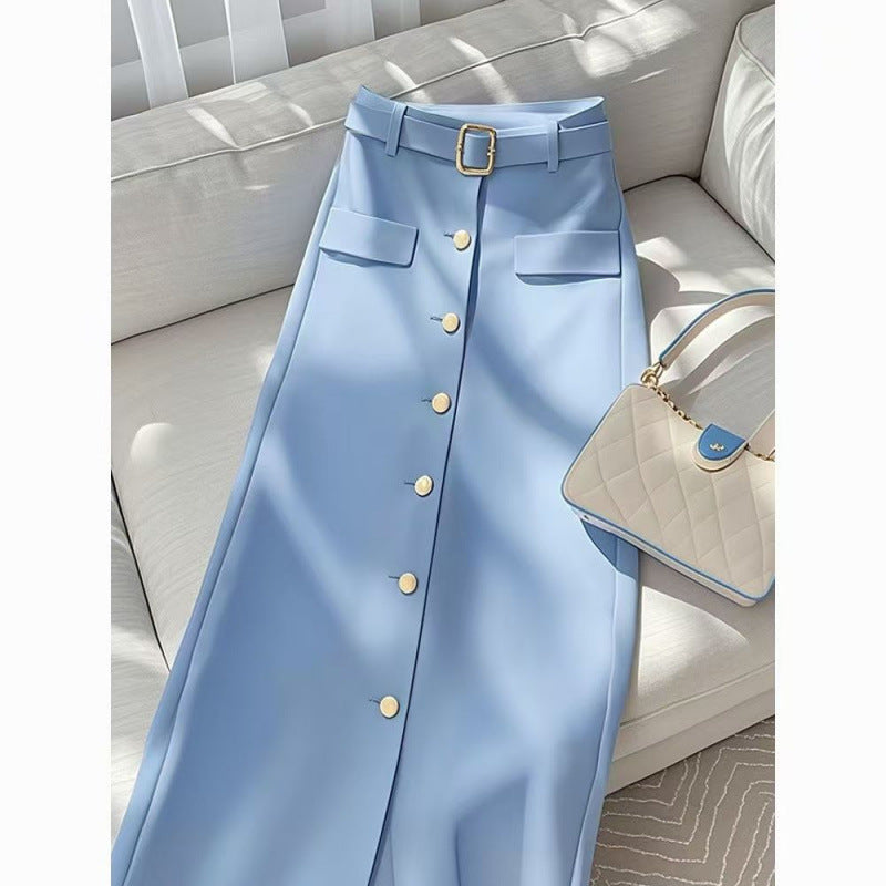 Women's Solid Color Draping Casual Elegant Blue Skirt