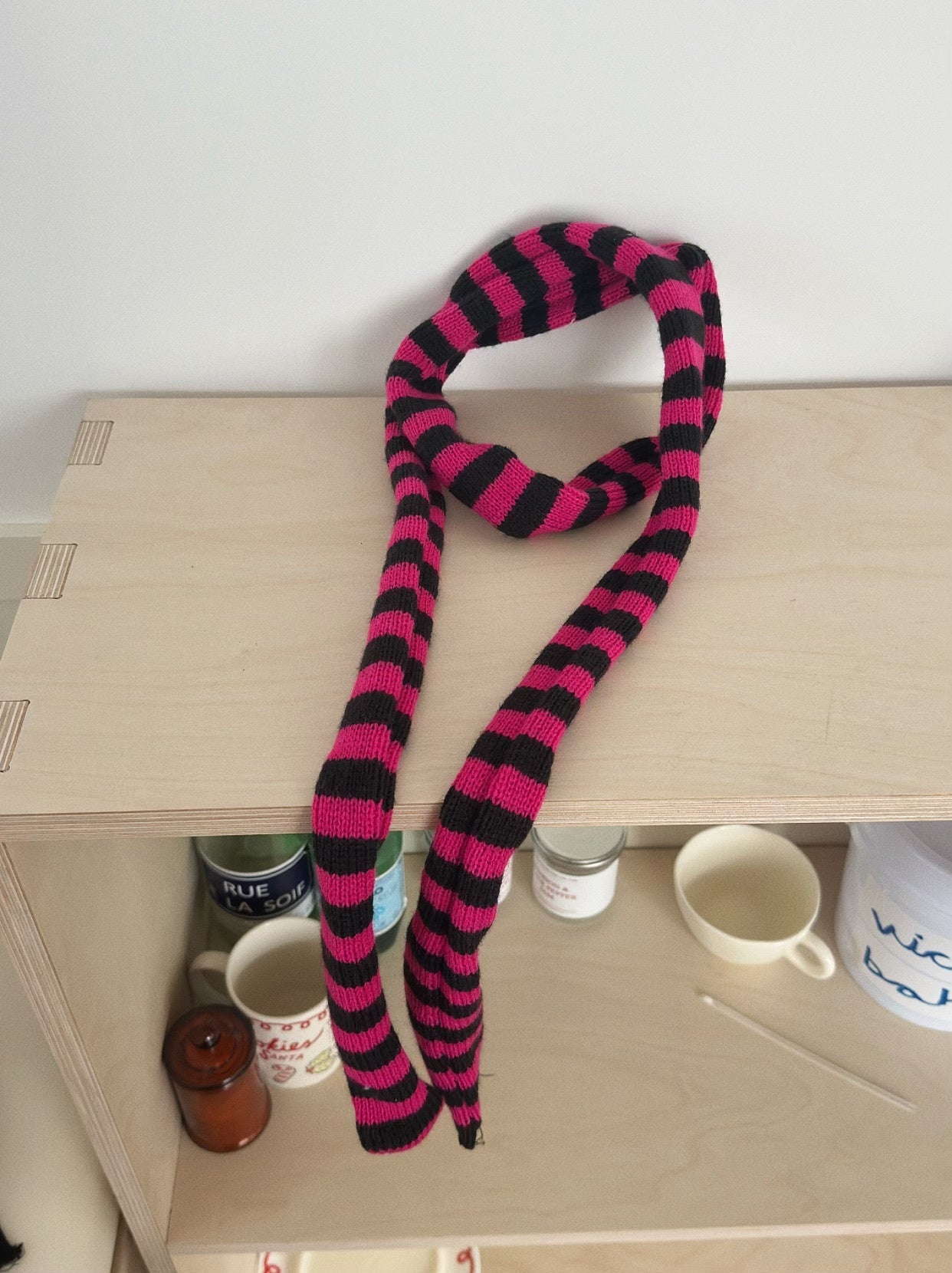 Black And White Striped Thickened Wool Decorative Thin Scarf