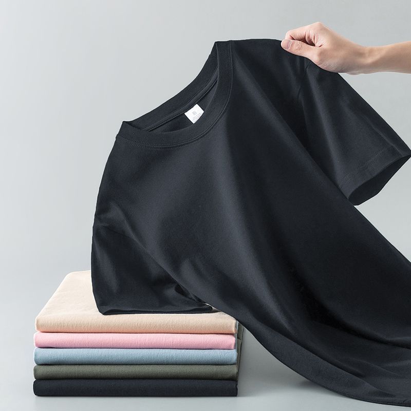 Summer Solid Color Coat Round Neck Bottoming Shirt Half-sleeve Pure Cotton T-shirt Men And Women Short Sleeve