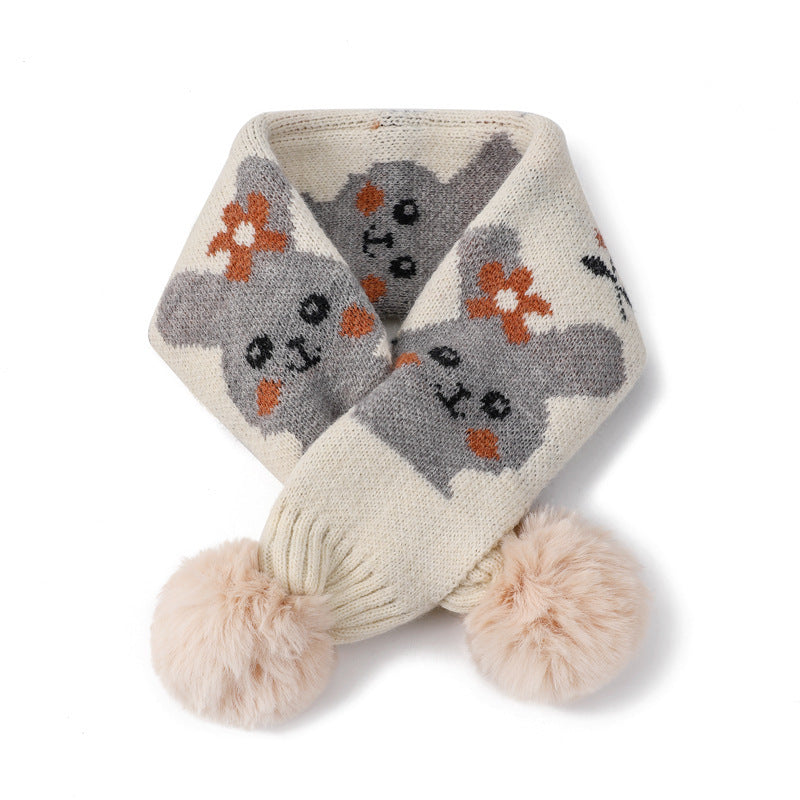 Cartoon Bear Rabbit Piercing Rabbit Hair Ball Knitted Wool Scarf