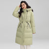 Drawstring Waist Long Below The Knee Down Jacket Women's Winter Casual Warm Jacket