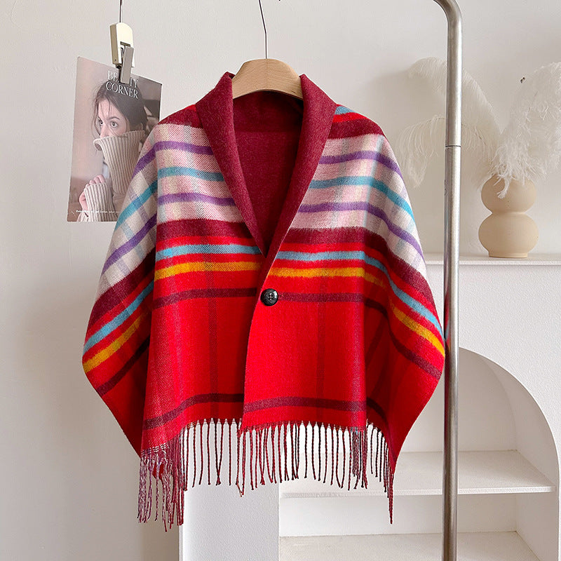 Tassel Wool Cloak Double-sided Shawl Multi-functional Warm Scarf