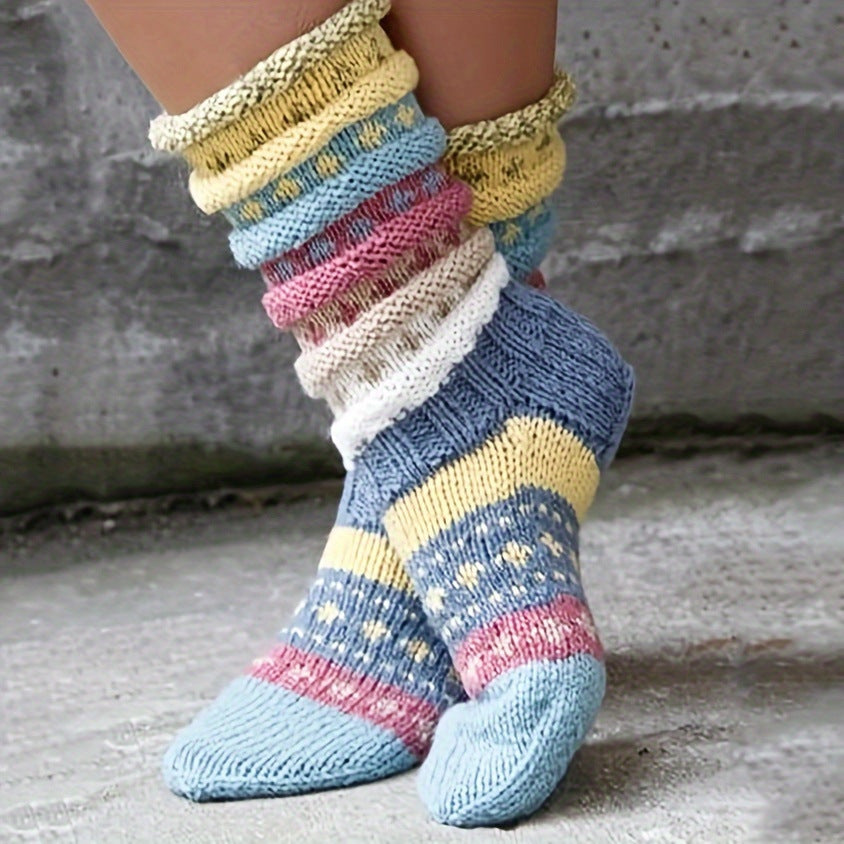 Women's Warm Color Matching Knitted Wool Woolen Socks
