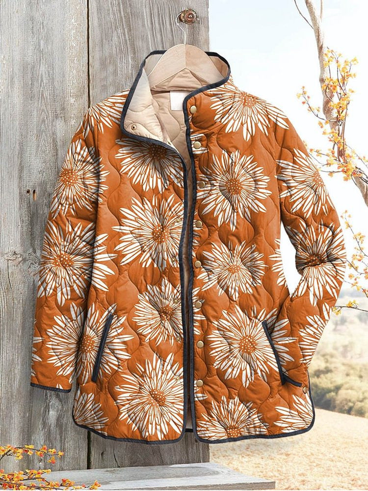 New Women's Fashion Cotton-padded Jacket Flower Digital Printing