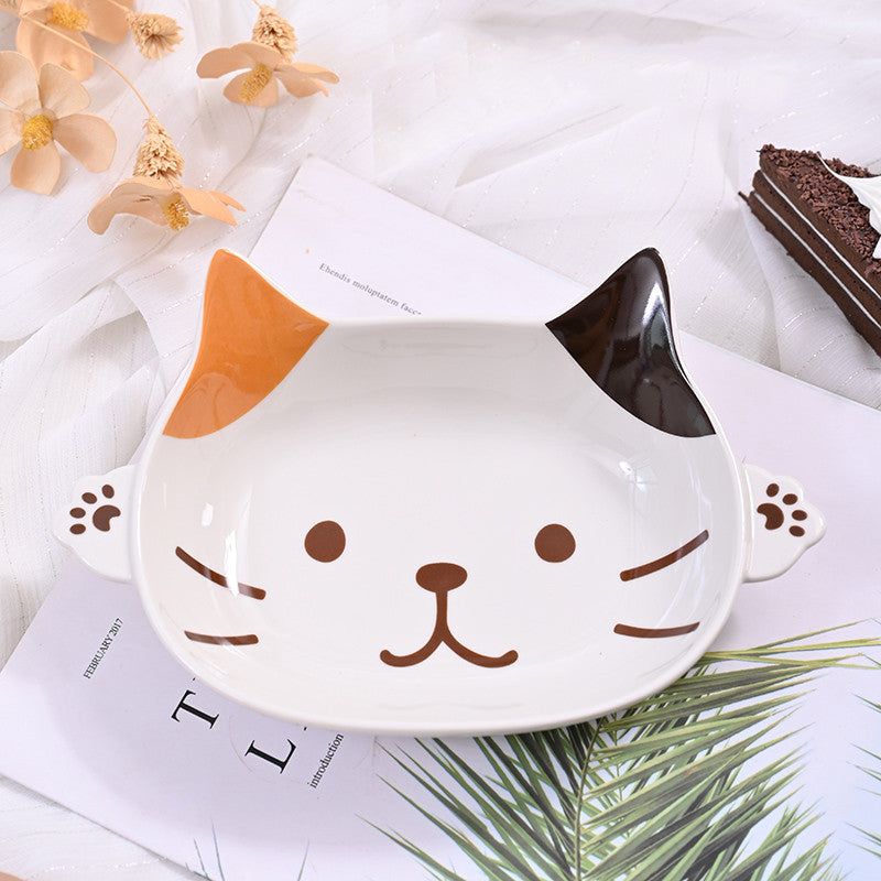 Japanese-style Three-dimensional Ceramic Cat's Claw Double-ear Deep Plate