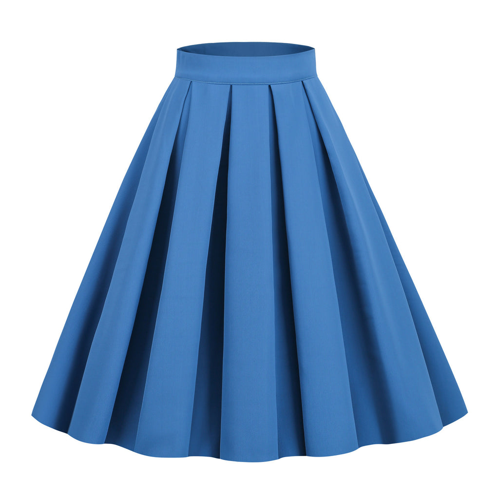 Solid Color A- Line Waist Fitted Umbrella Swing Mid-waist Large Swing All-matching Bubble Skirt