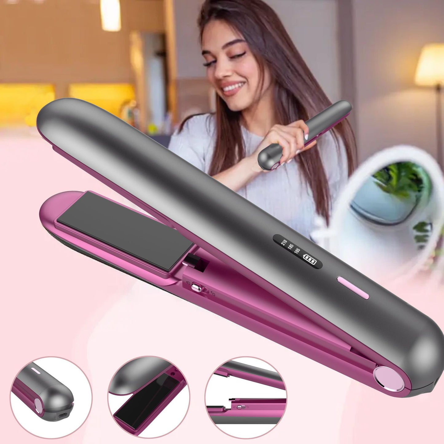Wireless Charging Plywood Bangs For Curling Or Straightening Small Hair Straightener