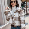 Plaid Pattern Plush Button Cardigan Casual Warm Coat