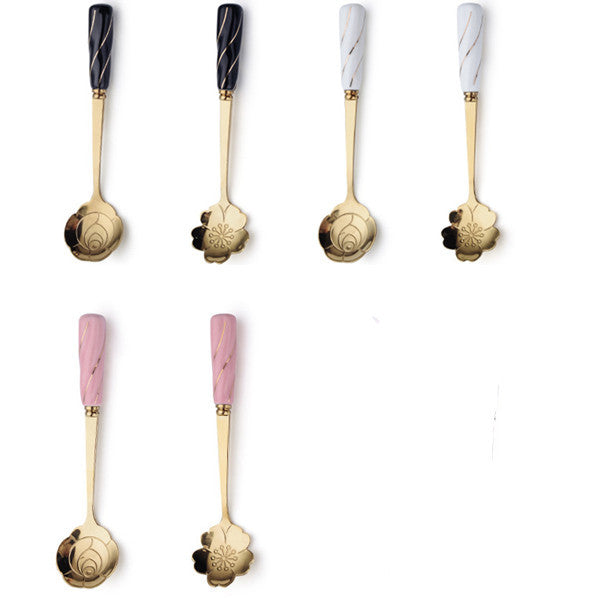 Stainless Steel Flower-shaped Spoon Surface Ceramic Handle Spoon Mixing Spoon
