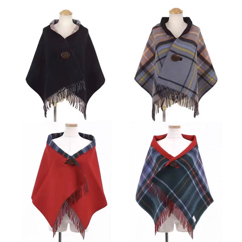 Tassel Wool Cloak Double-sided Shawl Multi-functional Warm Scarf