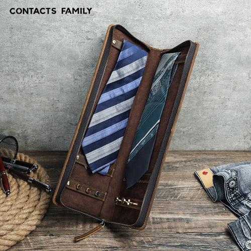 صندوق تخزين ربطات عنق رجالي من جلد كريزي هورس العتيق