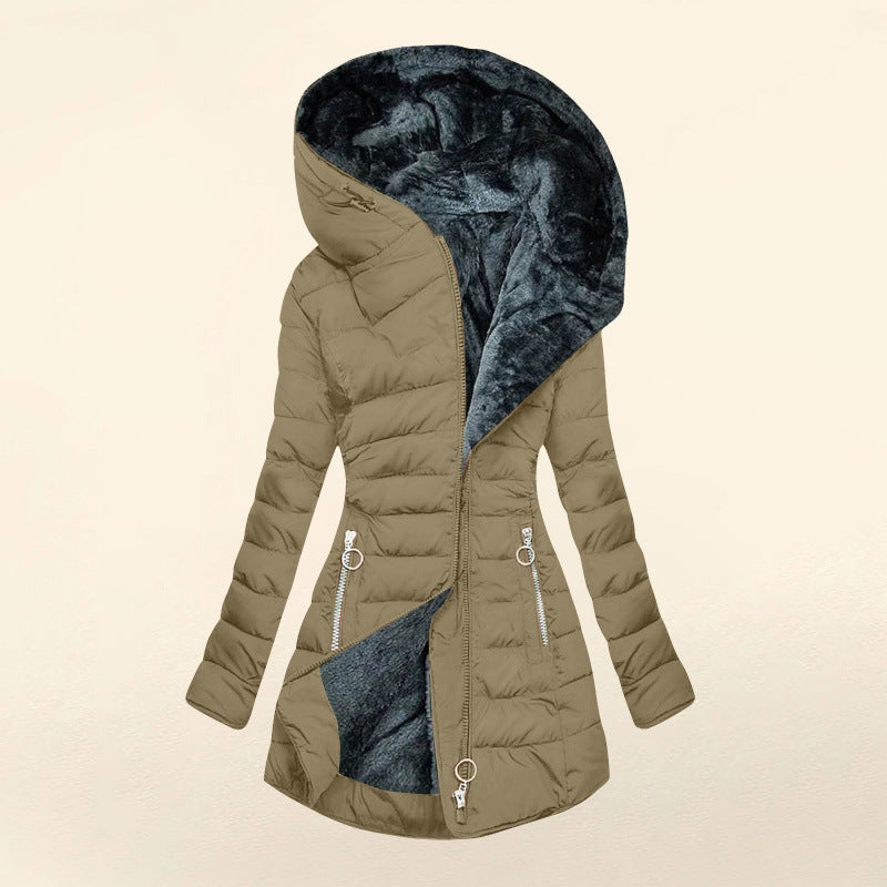 Fashion Long-sleeve Zipper Cotton-padded Coat Women