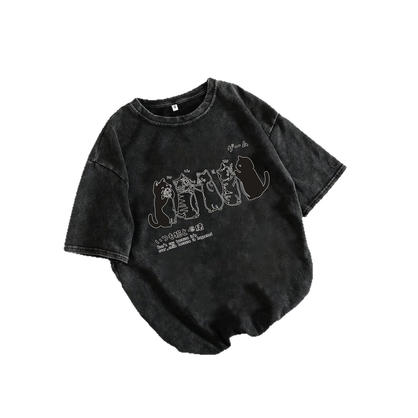 Cartoon Cat Shower Mens Loose-Fit Short-Sleeve T-Shirt