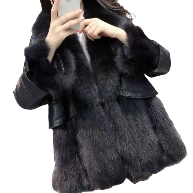 Faux Fur Mid-length Fox Fur Padded Coat