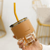 Creative Portable Bamboo Cup With Lid Straw Glass