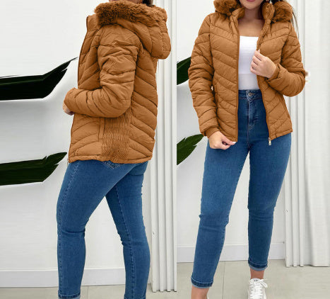 Cinched Hoodie With Fur Collar Short Jacket
