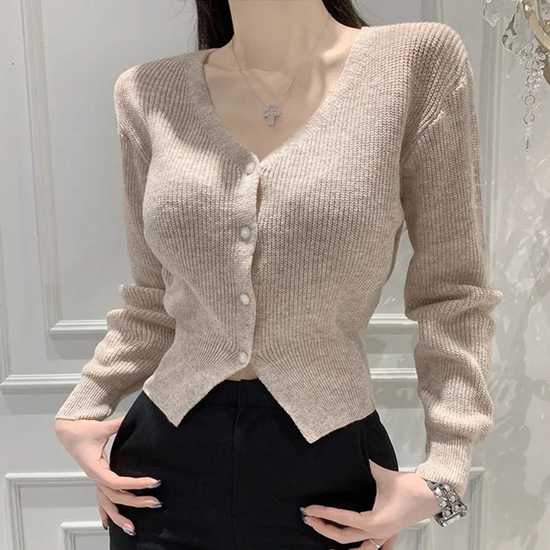 Temperament Waist-cinching V-neck Versatile Comfortable Long-sleeved Jacket For Women