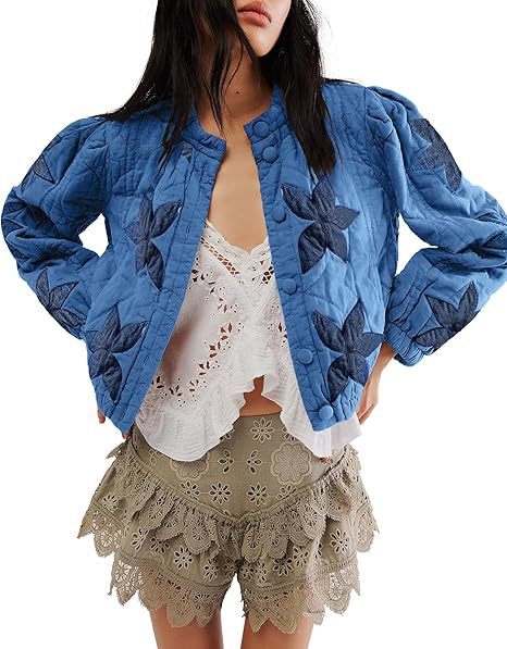 Washed Cotton Maple Leaf Affixed Cloth Embroidered Women's Coat Cotton-padded Jacket