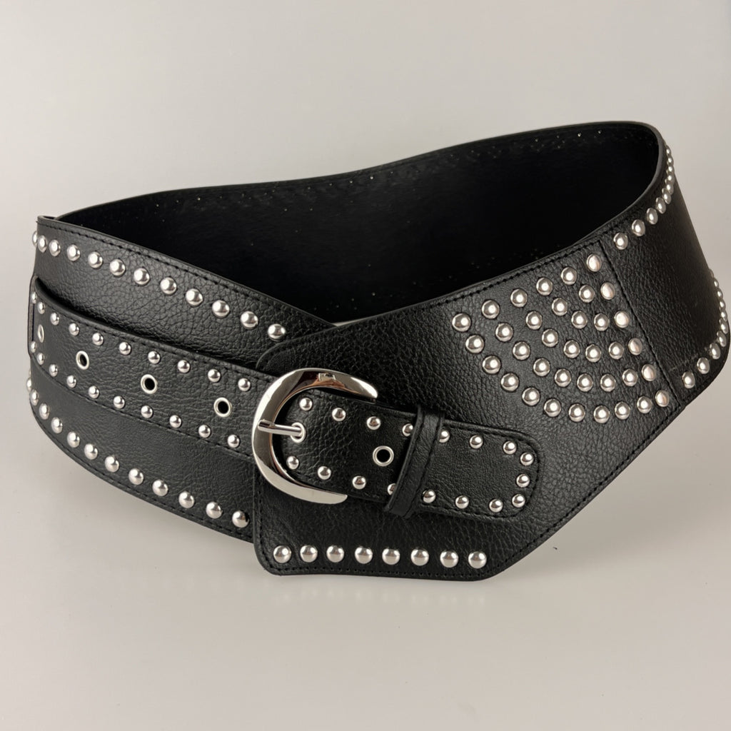 Asymmetric Belt Rivet Sewing Leather Wide Waist Seal