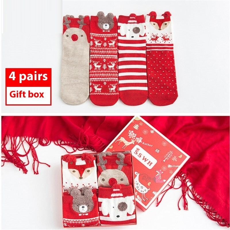 4 Pairs Christmas Gift Box Women's Mid Tube Stockings