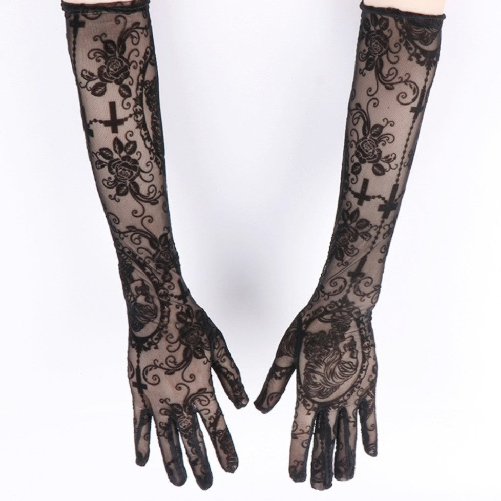 Sexy Lace Long Gloves Dark Skull Halloween Costume Accessories