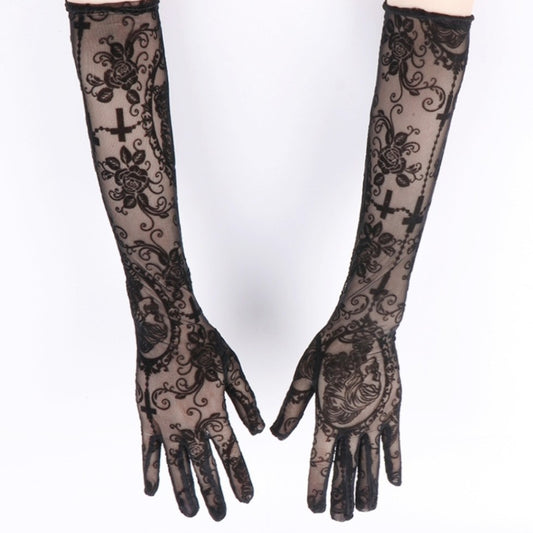Sexy Lace Long Gloves Dark Skull Halloween Costume Accessories