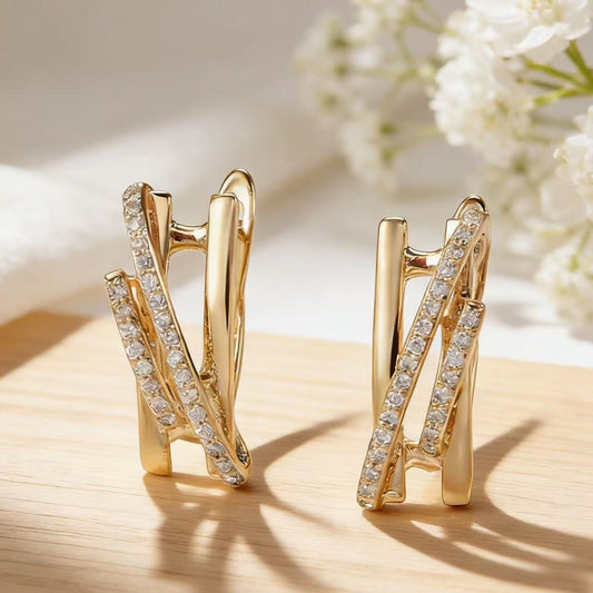 Golden Cross Zircon Ear Clips For Women
