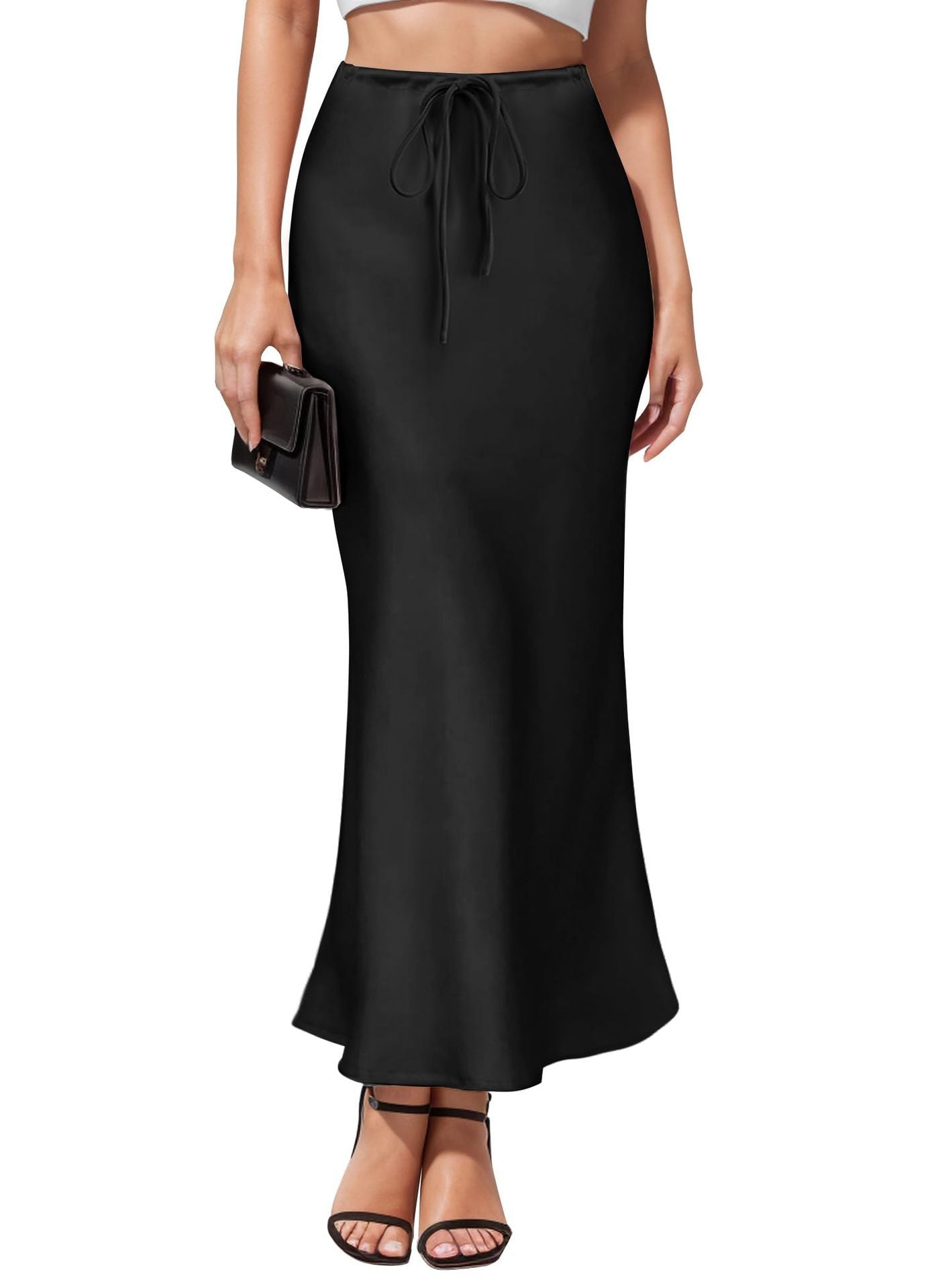 Intellectual Irregular Acetate Satin Skirt Elegant High Waist